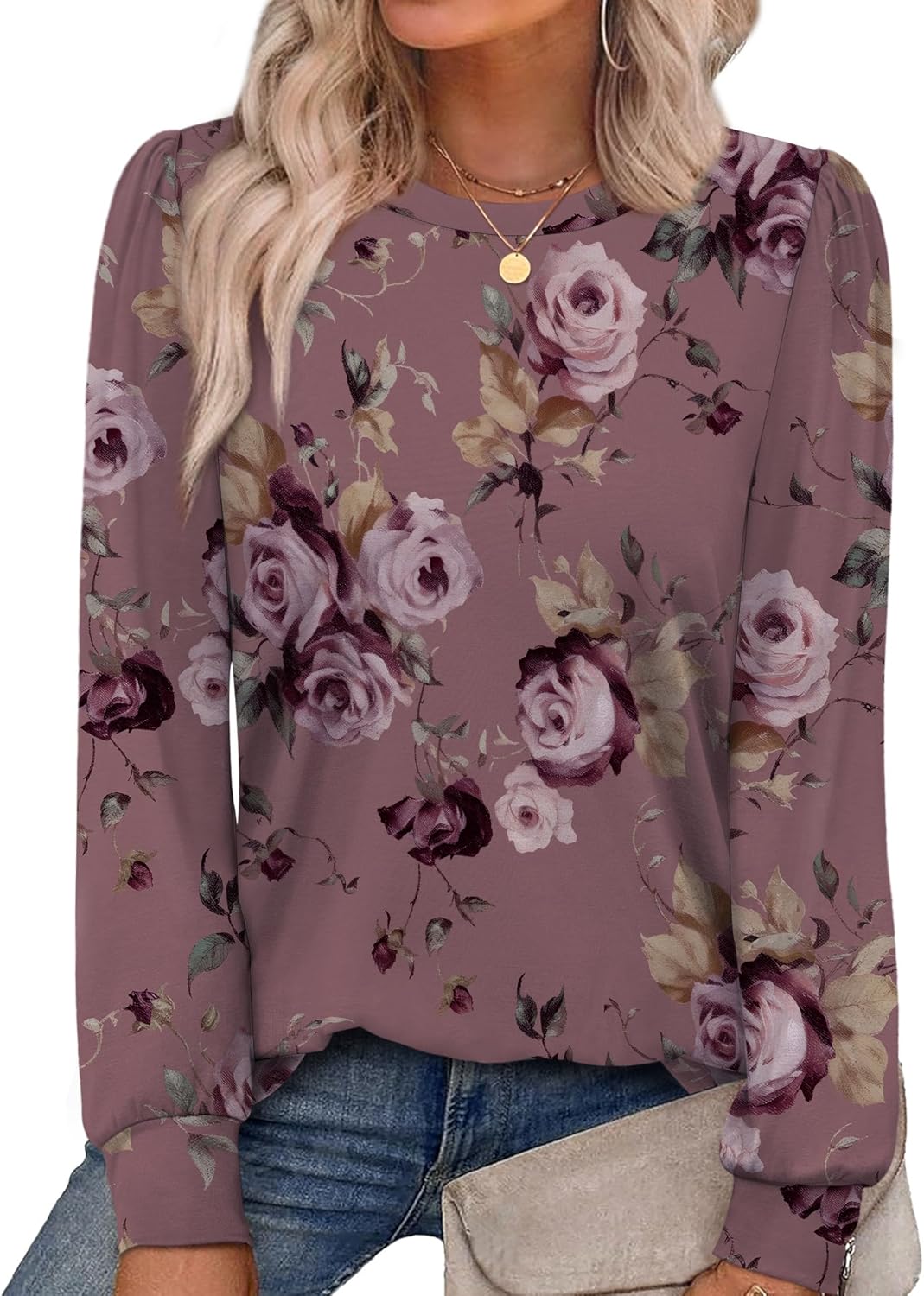 Alaroo Womens Long Sleeve Shirts 2025 Fall Tunic Tops Crewneck Blouses Print