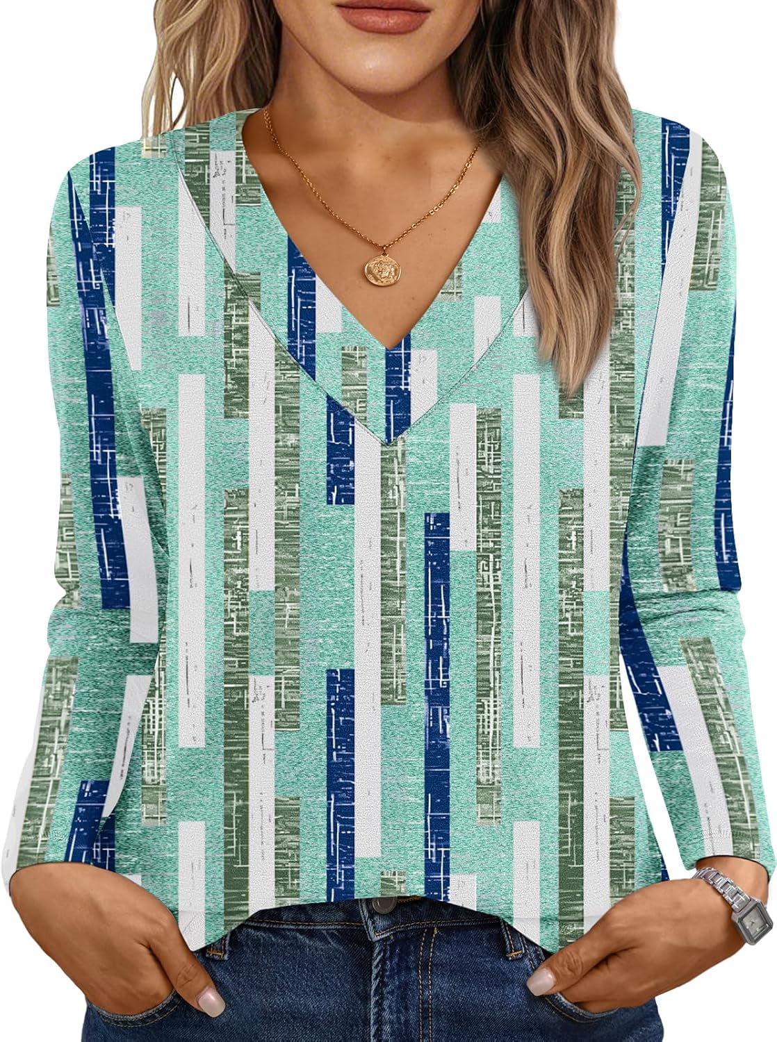 AUTOMET Long Sleeve Shirts for Women Tops V Neck Casual Top Comfortable Shirt Soft Basic Tees Women Blouses