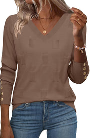Zeagoo Womens V Neck Sweaters Shirts Long Sleeve Lightweight Ribbed Knit Pullover Sweater Blouse Tops with Buttons Oufits