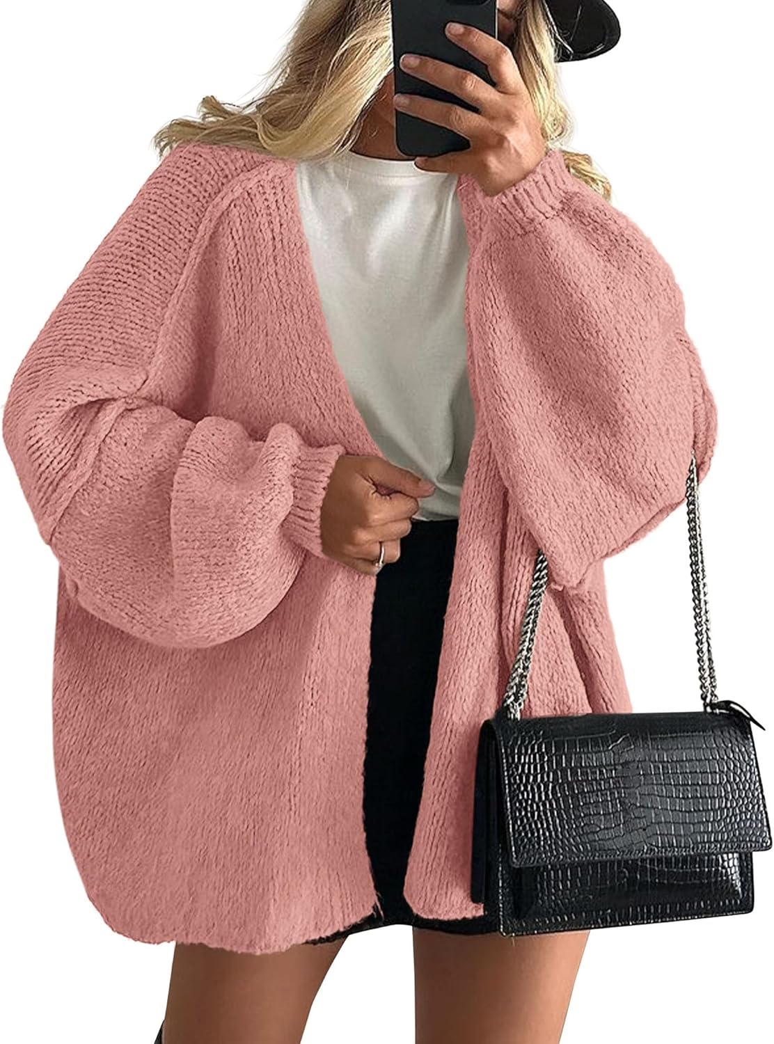 PRETTYGARDEN Womens Oversized Cardigan Sweaters 2025 Fall Long Lantern Sleeve Knit Open Front Lightweight Sweater