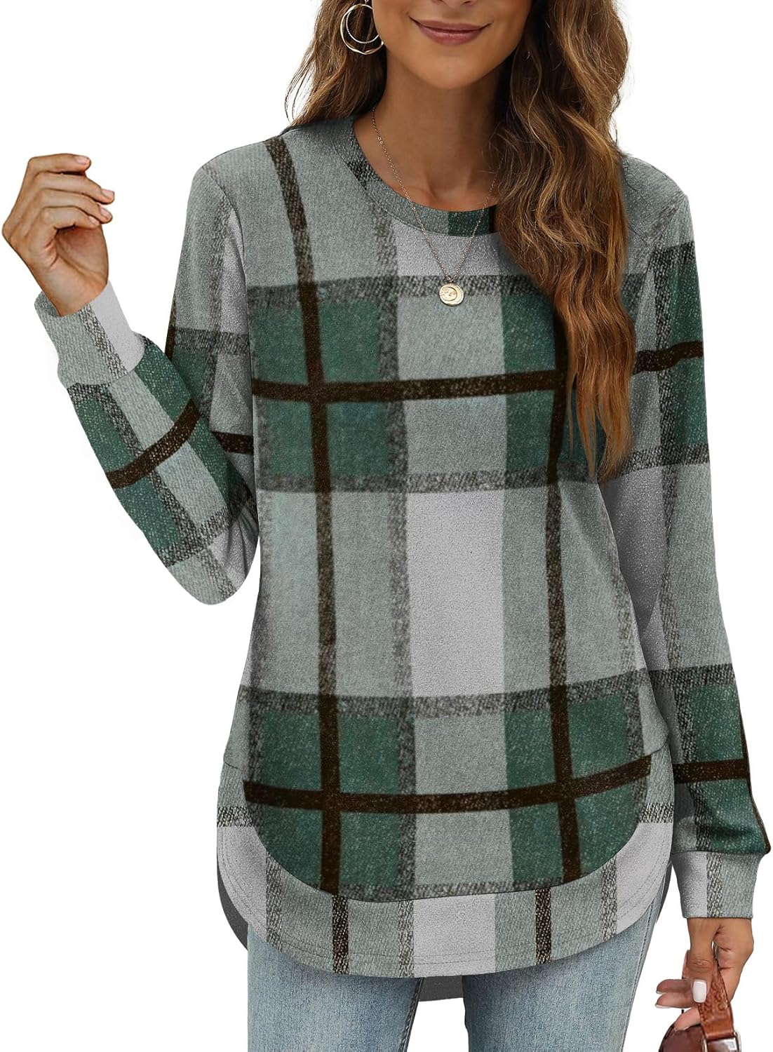 OFEEFAN Womens Sweatshirt Crewneck Long Sleeve Shirts High Low Tops Curved Hem