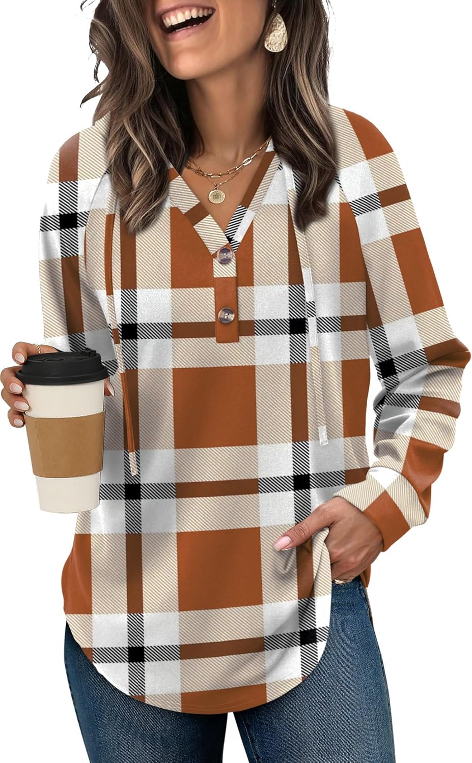 OFEEFAN Womens Hoodies Pullover Sweaters Tunic Tops for Women Loose Fit Dressy Oversized Sweatshirt with Buttons