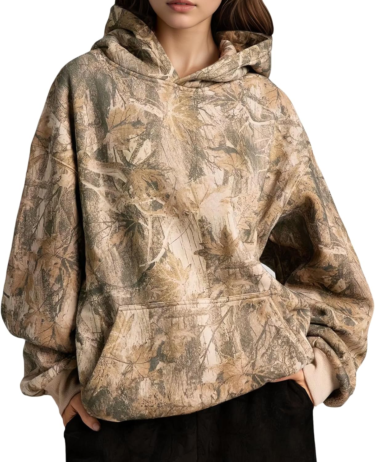 Camo Hoodie Womens Maple Leaf Fleece Hooded Sweatshirt Oversized Camouflage Hoodies For Women Trendy
