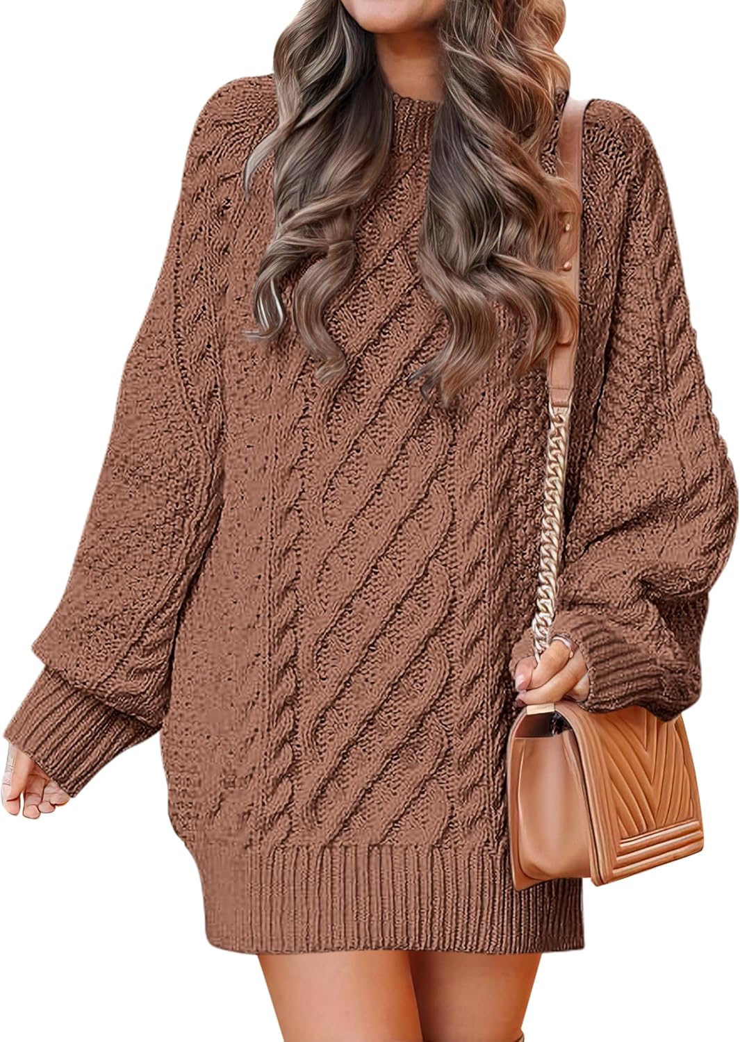 ANRABESS Womens Sweater Dress Oversized Cable Knit Chunky Long Sleeve Short Dresses 2025 Fall Outfits Vacation Winter Clothes