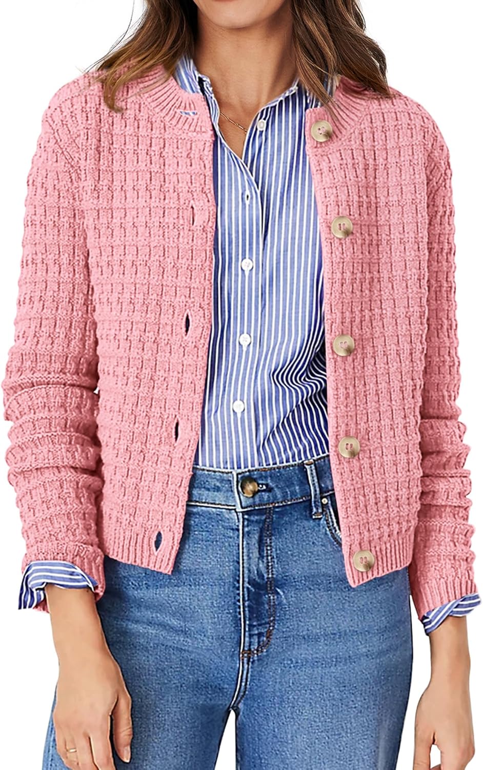 PRETTYGARDEN Women's Knit Cardigan Sweaters Casual Long Sleeve Open Front Button Down Trendy Jackets Outerwear