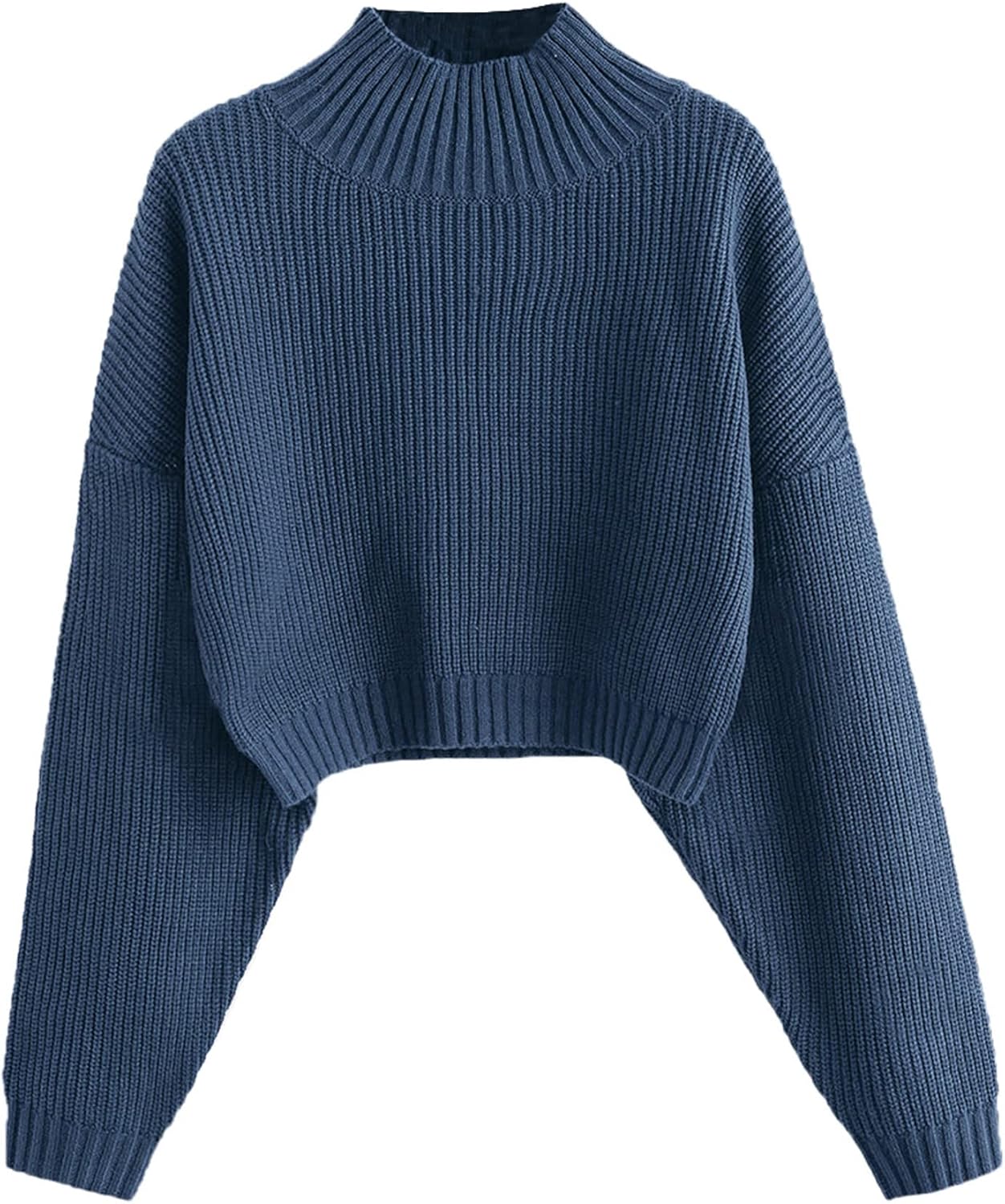 ZAFUL Women's Cropped Turtleneck Sweater Lantern Sleeve Ribbed Knit Pullover Sweater Jumper