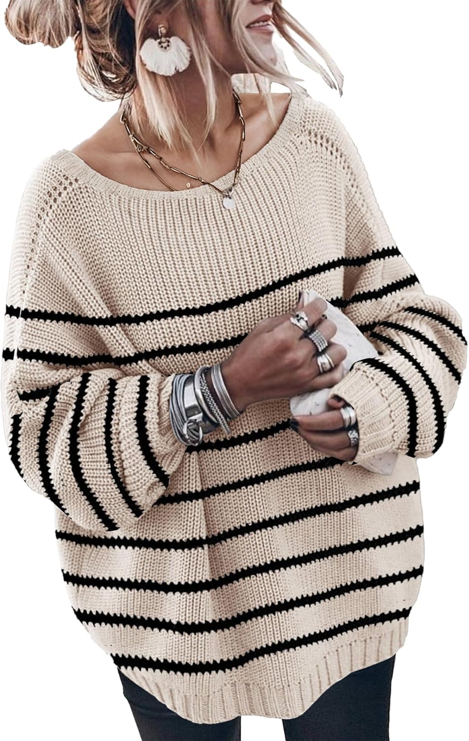 Oversized Sweaters for Women Trendy Chunky Batwing Long Sleeve Casual Crewneck Ribbed Pullover Tunic Sweater