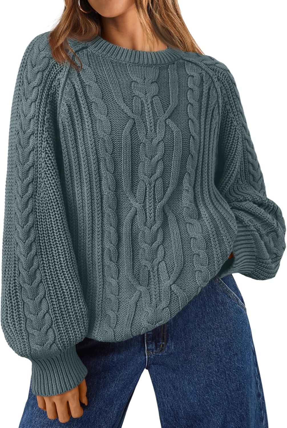 Trendy Queen Women's Oversized Cable Knit Crewneck Fall Pullover Sweaters