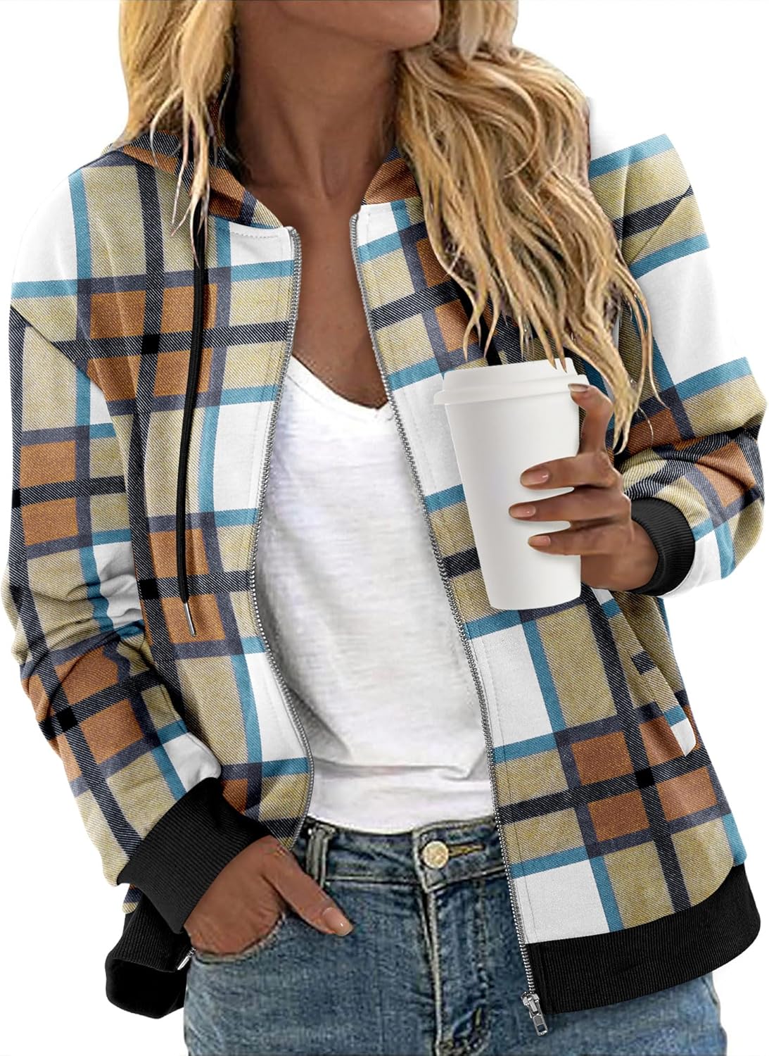 CRAZY GRID Women's Zip Up Jacket Casual Long Sleeve Sweatshirts Fall Coat Outerwear Windbreaker with Pockets S-XXL