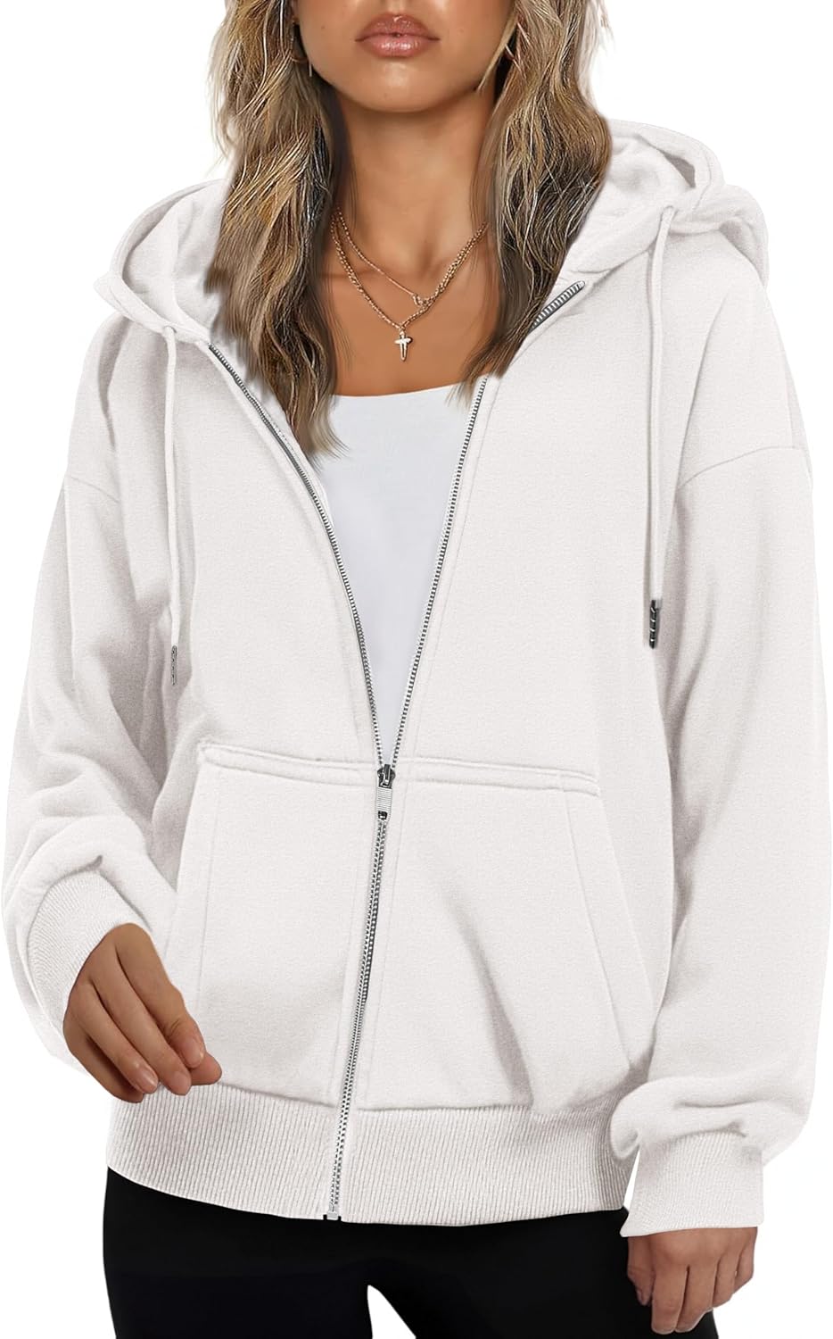 Zeagoo Hoodies For Women Zip Up Hoodie Oversized Sweatshirt Fleece Jackets Fall Winter Coats 2025 Fashion White M