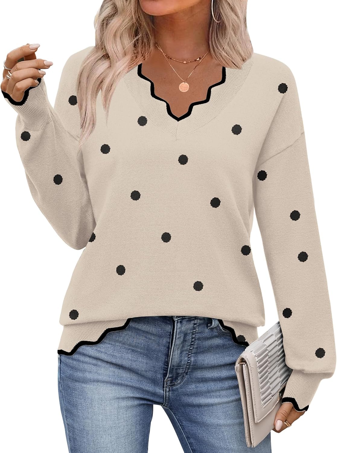 Zeagoo Women's 2025 Fall V Neck Sweater Casual Long Sleeve Lightweight Ribbed Knit Pullover Sweaters Dressy Casual Tops