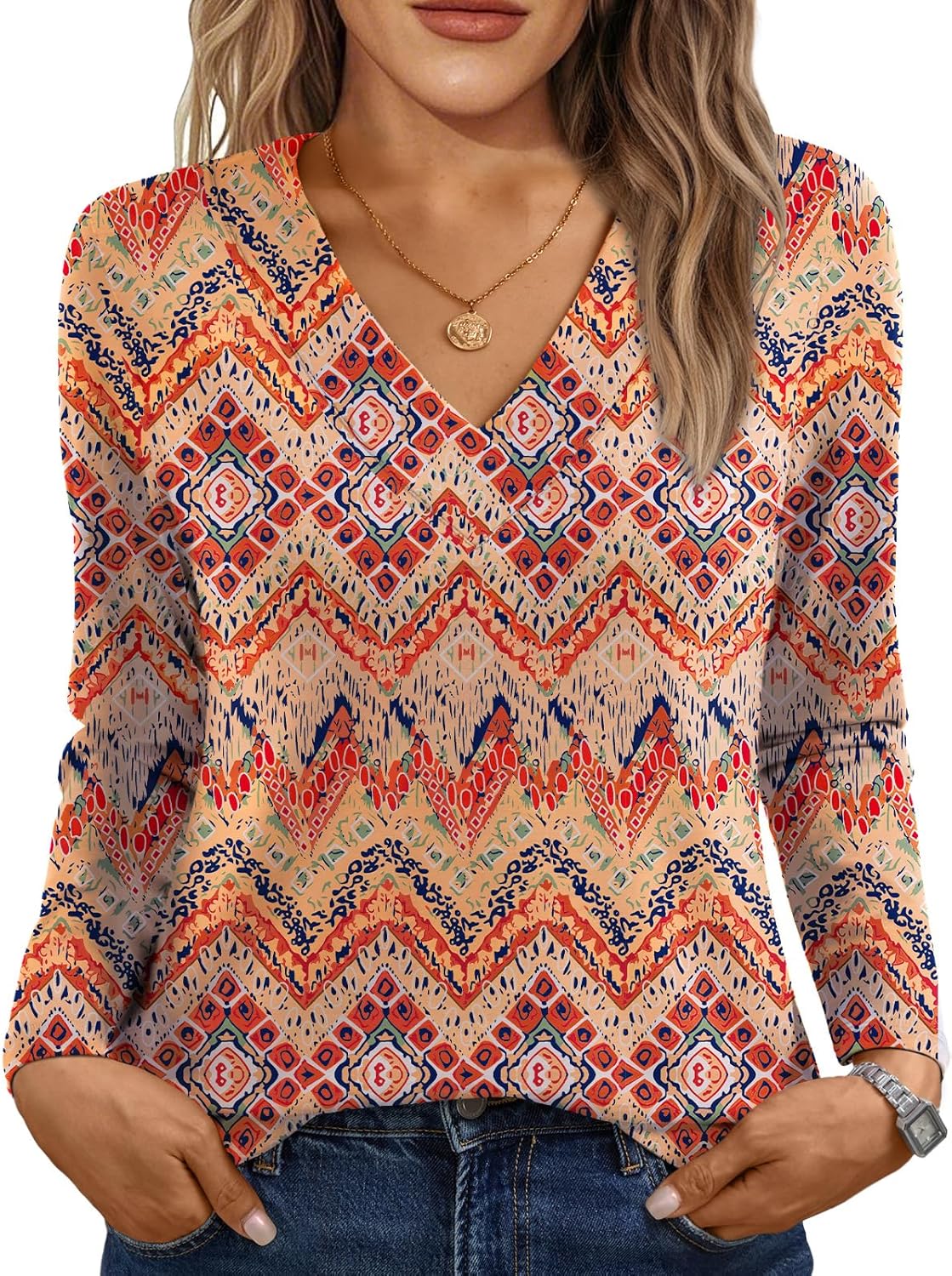 AUTOMET Long Sleeve Shirts for Women Tops V Neck Casual Top Comfortable Shirt Soft Basic Tees Women Blouses