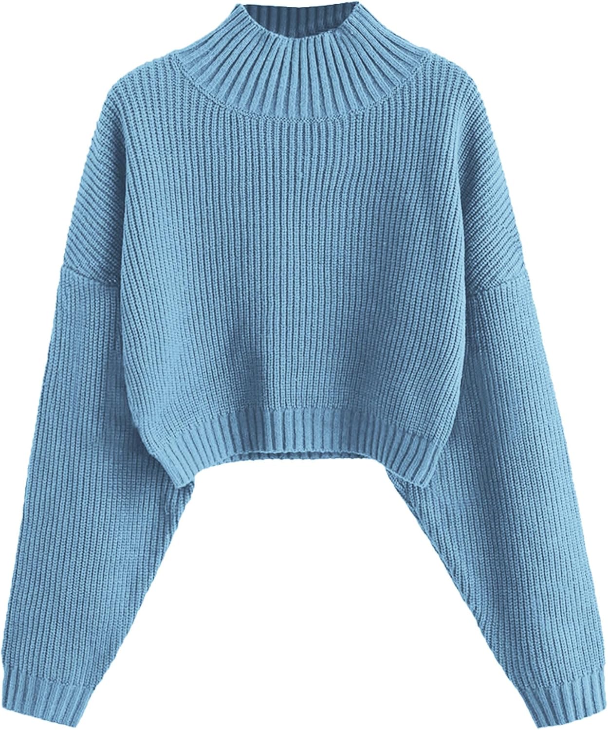ZAFUL Women's Cropped Turtleneck Sweater Lantern Sleeve Ribbed Knit Pullover Sweater Jumper