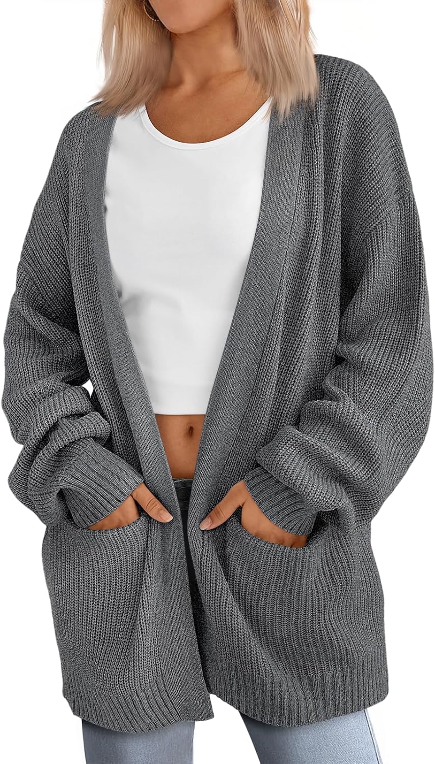 LILLUSORY Womens Oversized Cardigans Soft Knit Cardigan Sweater with Pockets