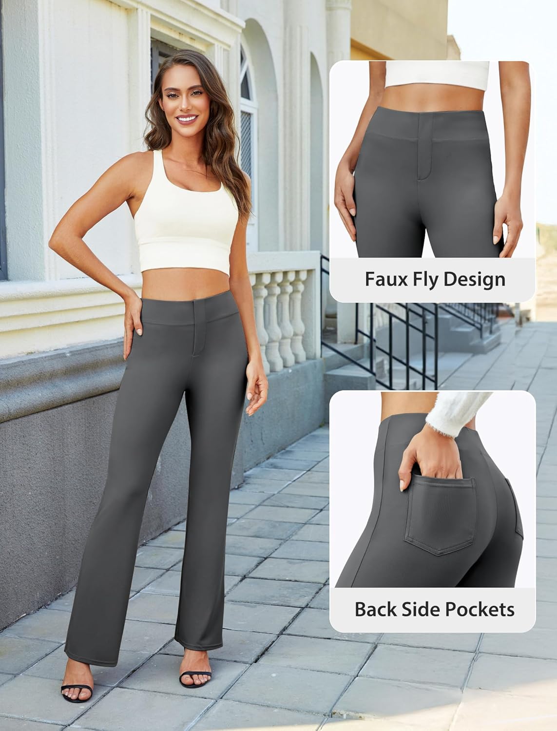 Womens Bootcut Dress Pants Business Casual Work Pants with Pockets High Waist Stretchy Trousers Pull On Office Slacks