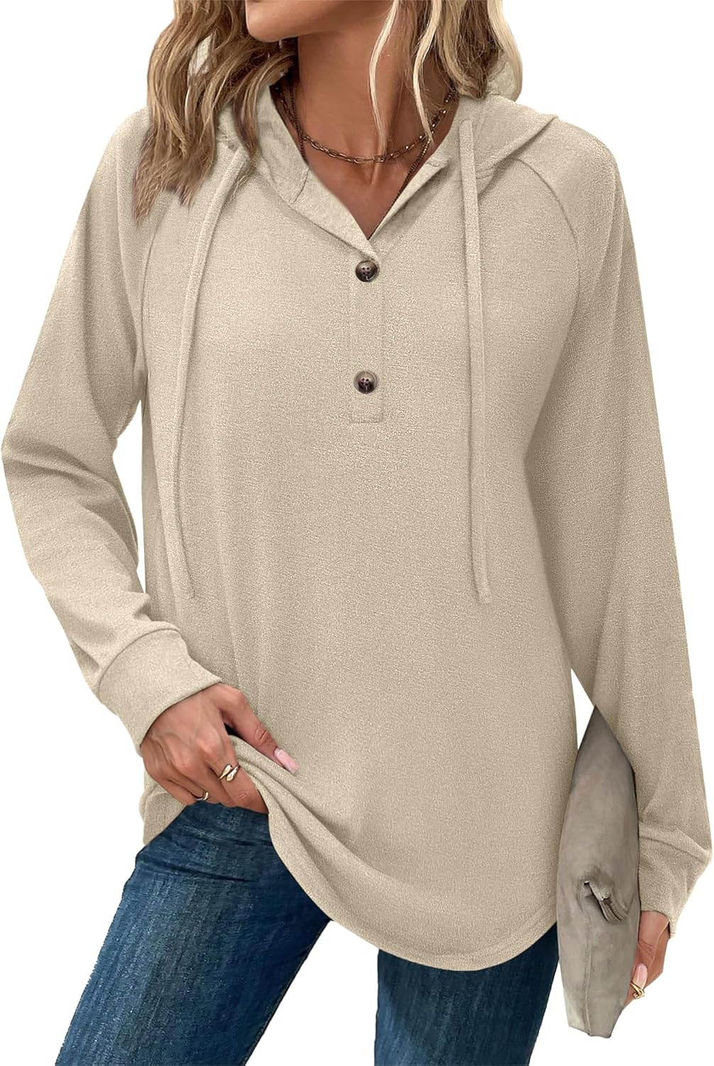 Hoodies for Women Long Sleeve Shirts Fall Fashion V Neck Sweatshirts with Buttons Casual Trendy Pullover Tops