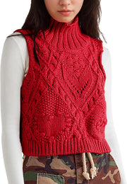 Hixiaohe Turtleneck Crochet Sweater Vest Fall Fashion Knit Sleeveless Tank Tops for Women Lightweight Casual Pullover Clothes