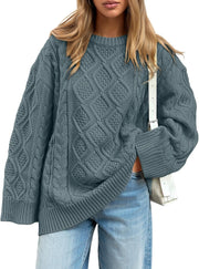 Trendy Queen Women's Oversized Cable Knit Crewneck Sweaters Cozy Winter Clothes