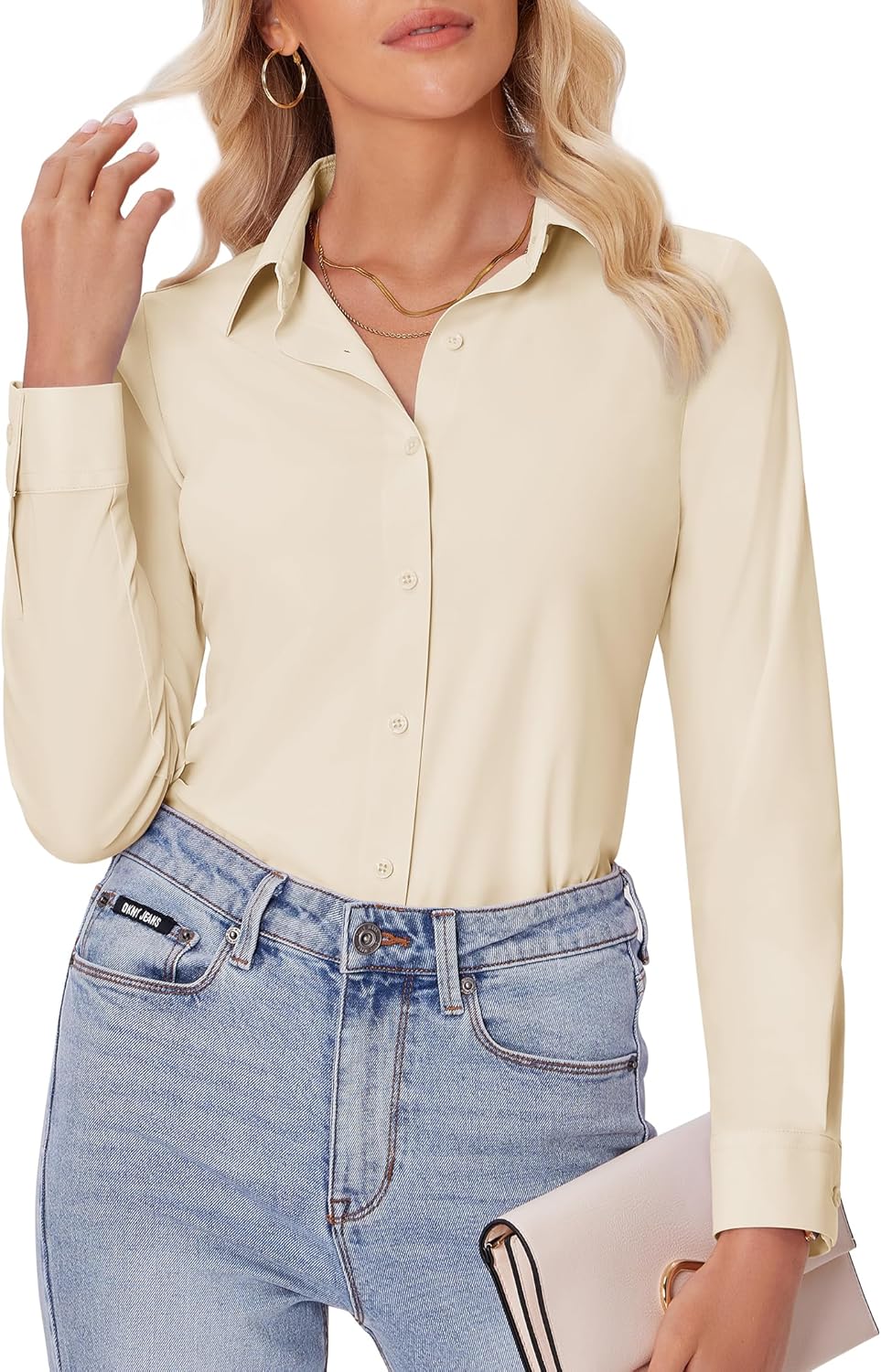 siliteelon Button Down Shirts for Women Slim fit Long Sleeve Stretch Dress Shirts Work Shirt Wrinkle Free Office Blouses