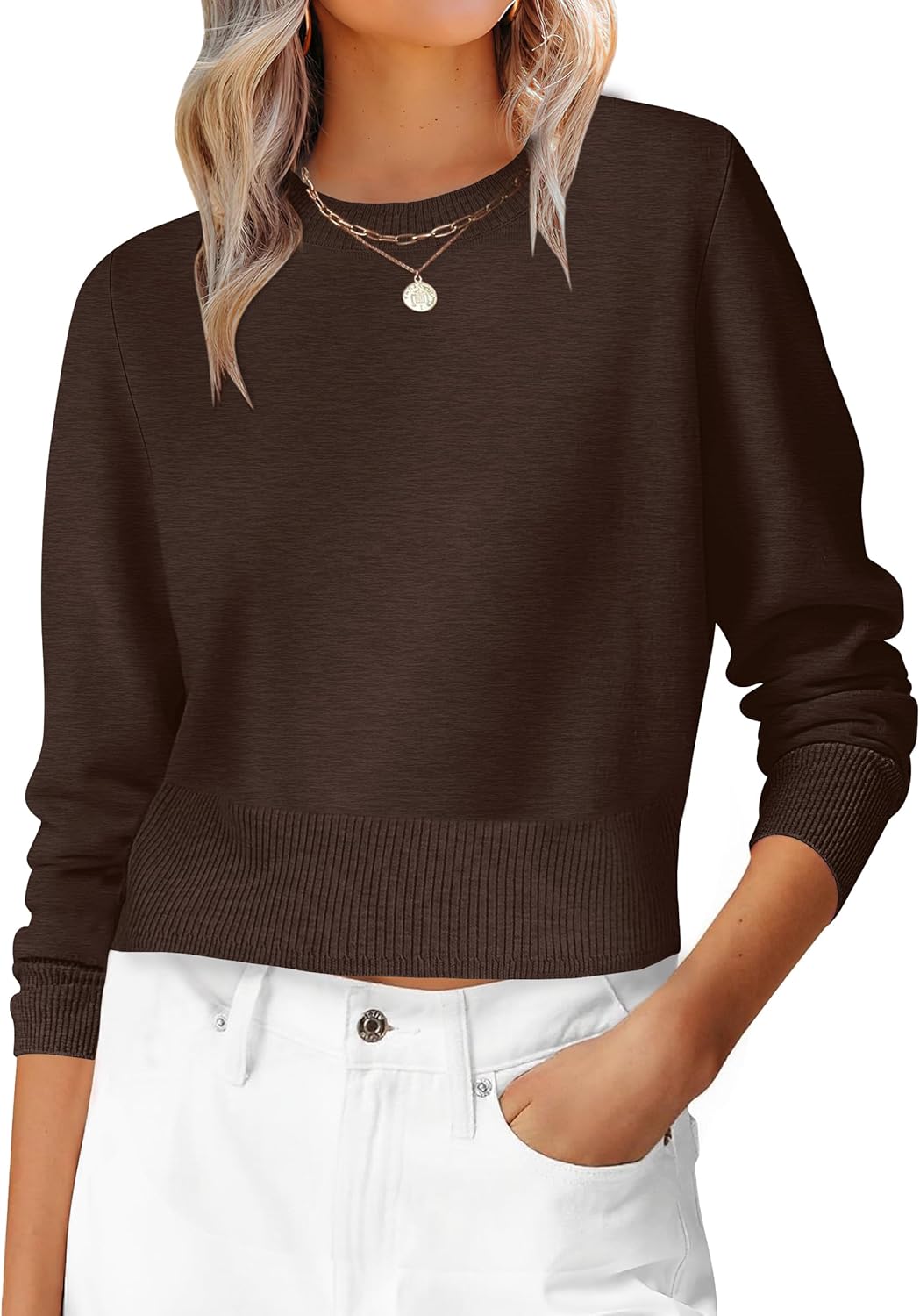 ANRABESS Women’s Long Sleeve Sweaters Cropped Crew Neck Business Casual Light Weight Sweater Tops Fall Fashion Clothes 2025