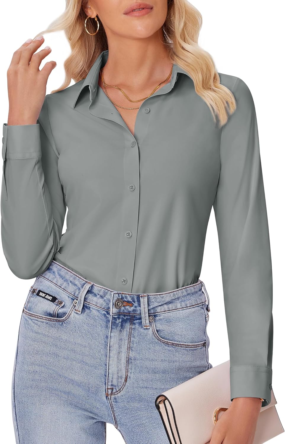 siliteelon Button Down Shirts for Women Slim fit Long Sleeve Stretch Dress Shirts Work Shirt Wrinkle Free Office Blouses