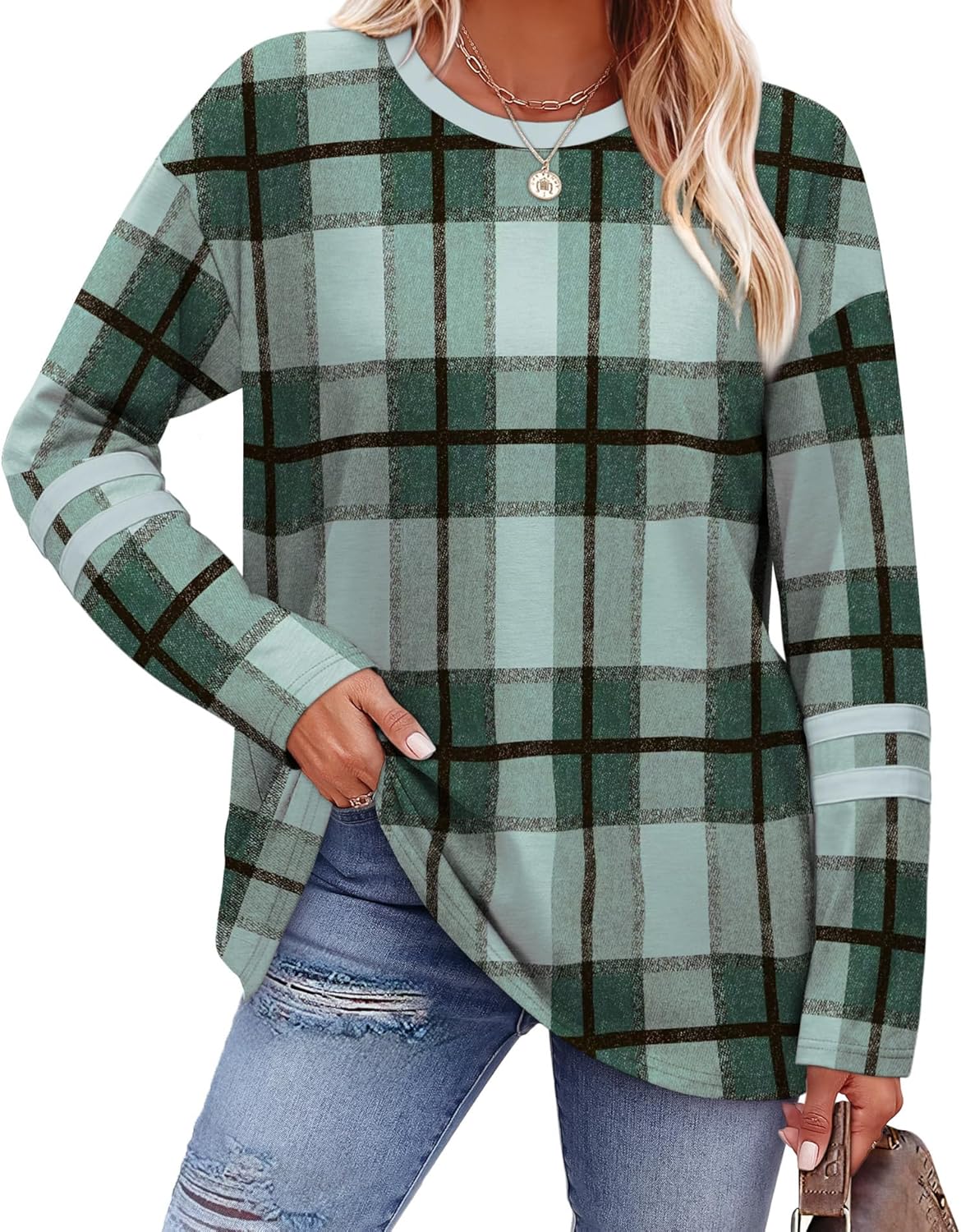 Sampeel Long Sleeve Shirts for Women Color Block Casual Tops Fall Outfits 2025 Basic Tees Trendy Clothes