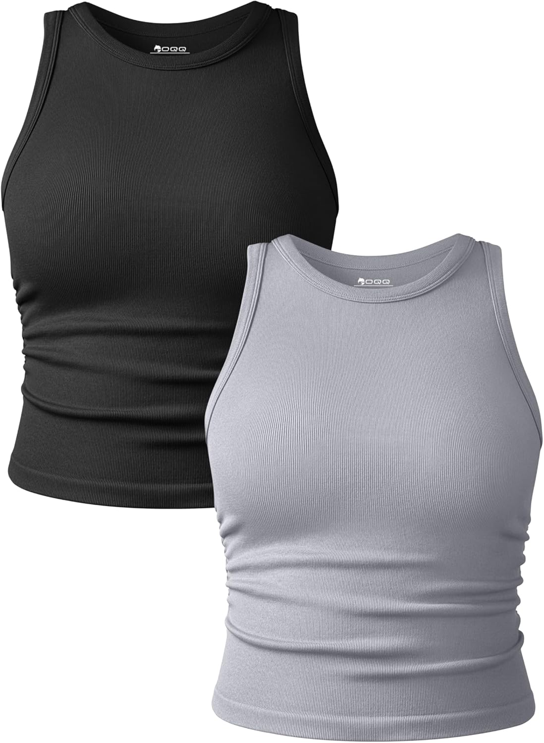 OQQ Women's 2 Piece Tank Tops Crew Neck Sleeveless Basic Stretch Casusal Yoga Crop Camis