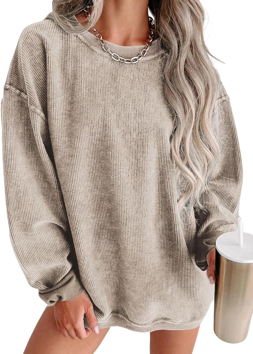 SHEWIN Women Casual Oversized Long Sleeve Crewneck Sweatshirts Pullover Tops, S-XXL