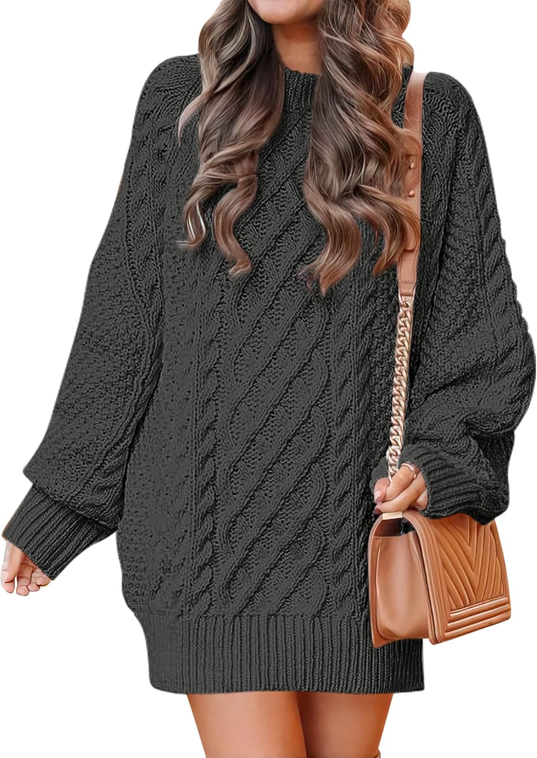 ANRABESS Womens Sweater Dress Oversized Cable Knit Chunky Long Sleeve Short Dresses 2025 Fall Outfits Vacation Winter Clothes