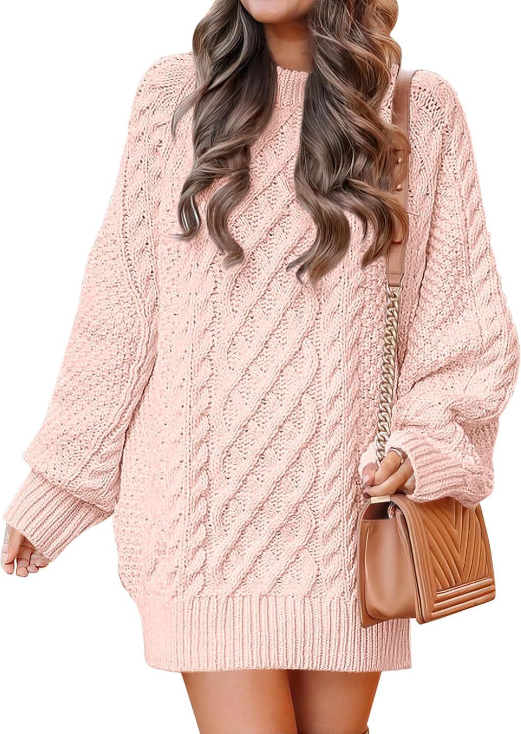 ANRABESS Womens Sweater Dress Oversized Cable Knit Chunky Long Sleeve Short Dresses 2025 Fall Outfits Vacation Winter Clothes