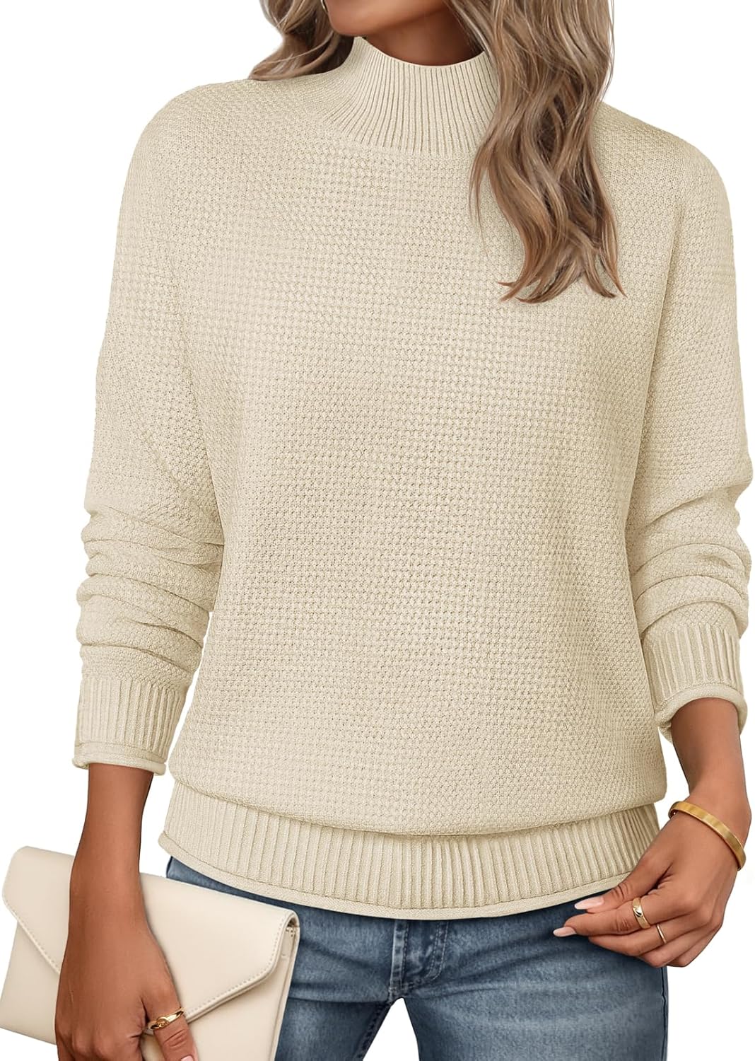 MEROKEETY Women's Turtleneck Long Sleeve Sweater 2025 Fall Cozy Knit Loose Casual Trendy Pullover Tops Winter Clothes