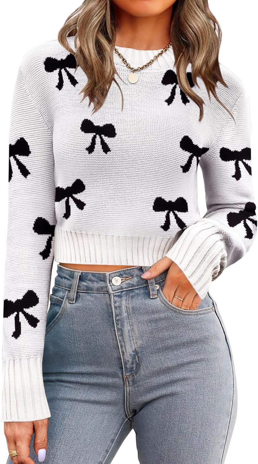 Zeagoo Women's 2025 Fall Crewneck Cropped Sweater Trendy Long Sleeve Ribbed Knit Pullover Jumper Tops