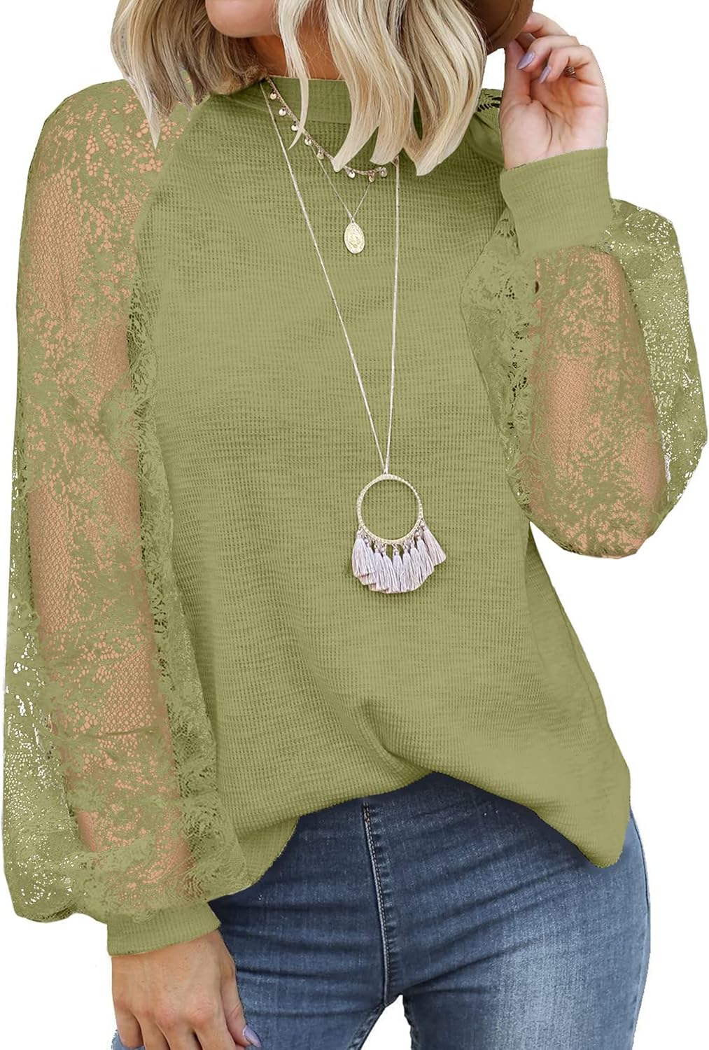 MIHOLL Women’s Long Sleeve Tops Lace Casual Loose Blouses T Shirts