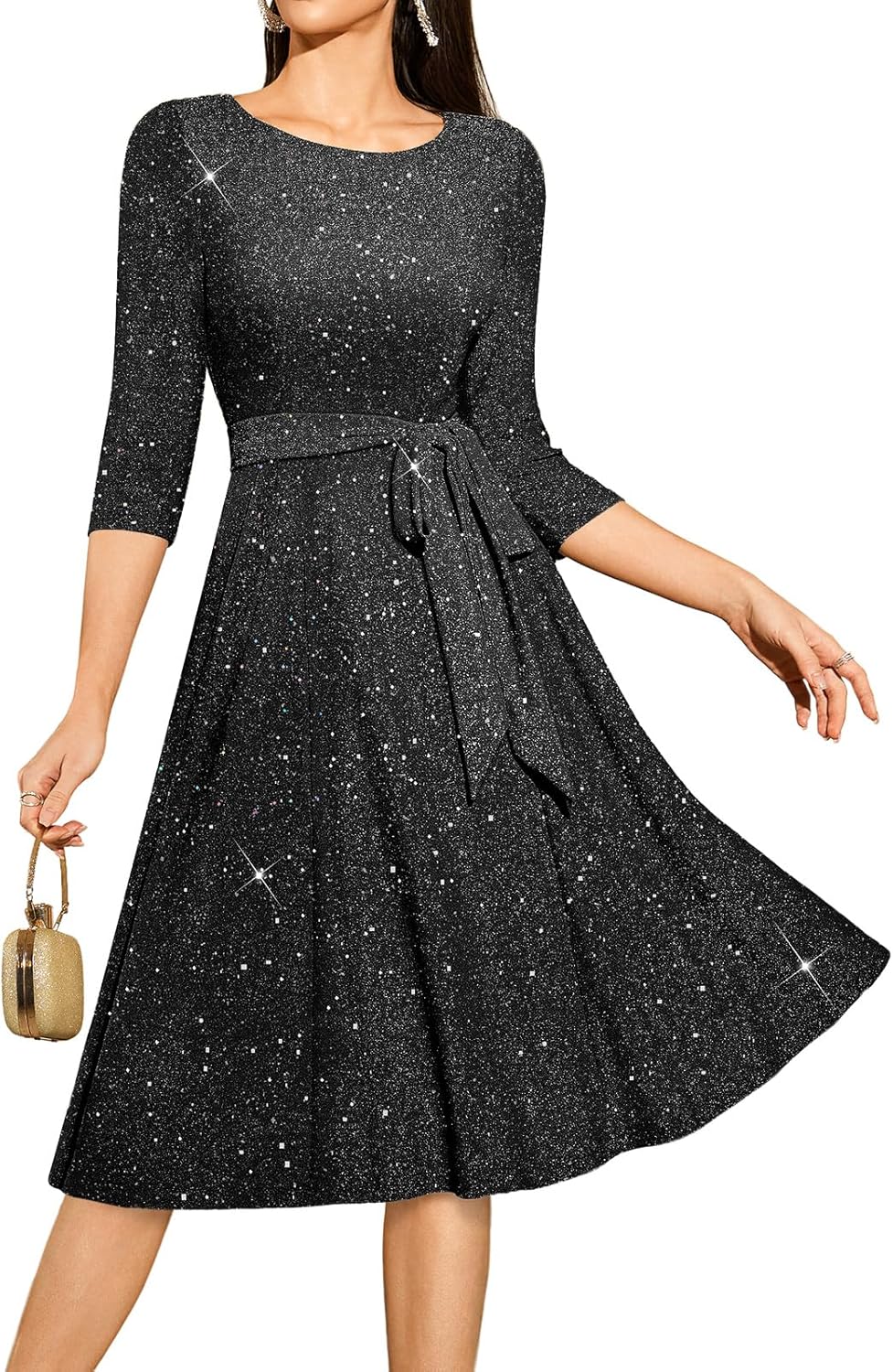 DRESSTELLS Cocktail Dresses for Women, Vintage Wedding Guest 3/4 Sleeves Formal Church Holiday Dress