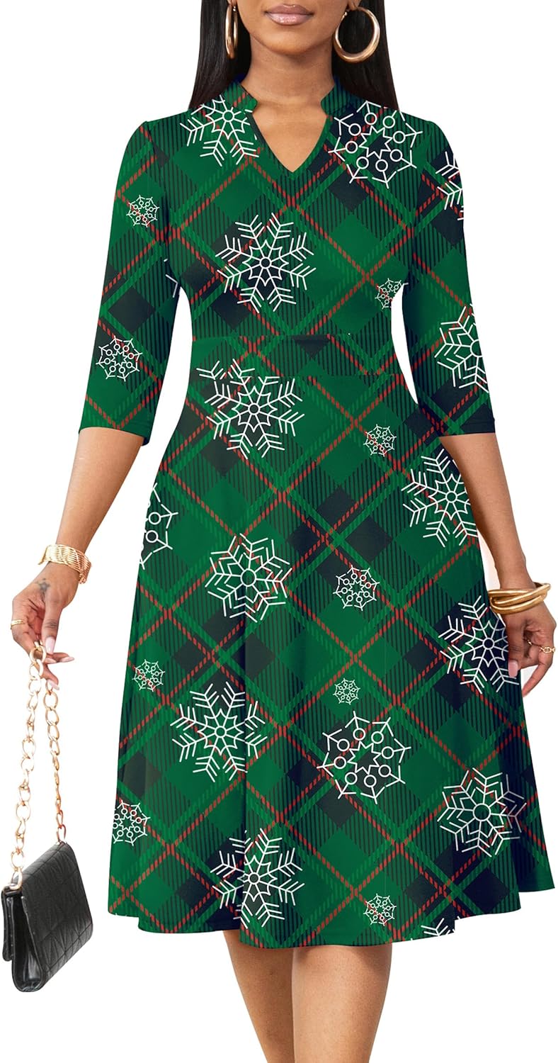 Nmoder Casual Dresses for Women Semi Formal Fit and Flare 3/4 Sleeve A-line Church Work Dress with Pockets