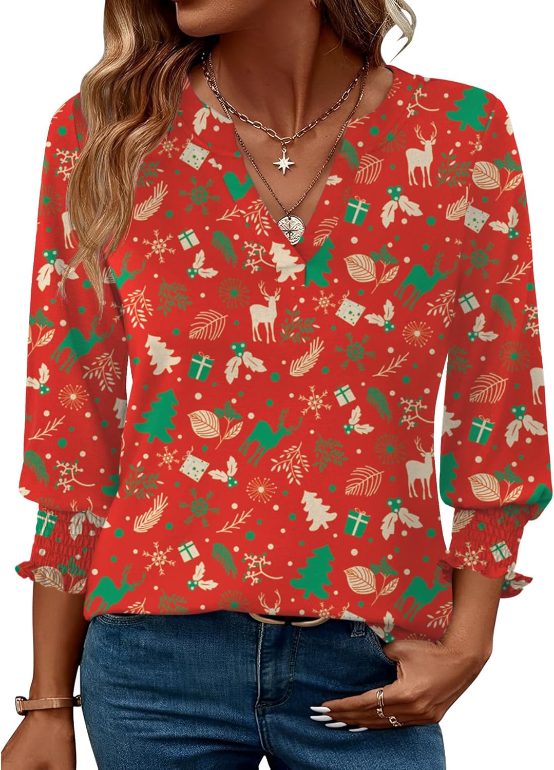 LOMON Women's 2025 Fashion Tops 3/4 Length Sleeve Business Casual Blouses Summer Tees Shirts