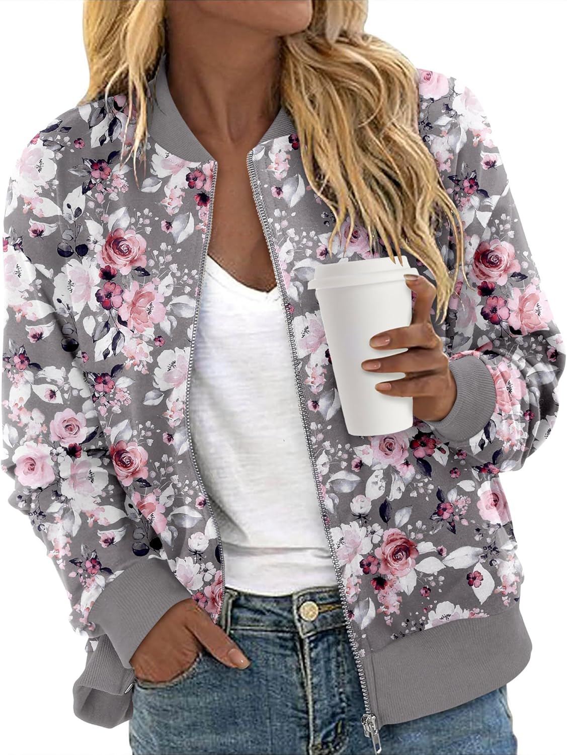 CRAZY GRID Women's Zip Up Jacket Casual Long Sleeve Sweatshirts Fall Coat Outerwear Windbreaker with Pockets S-XXL