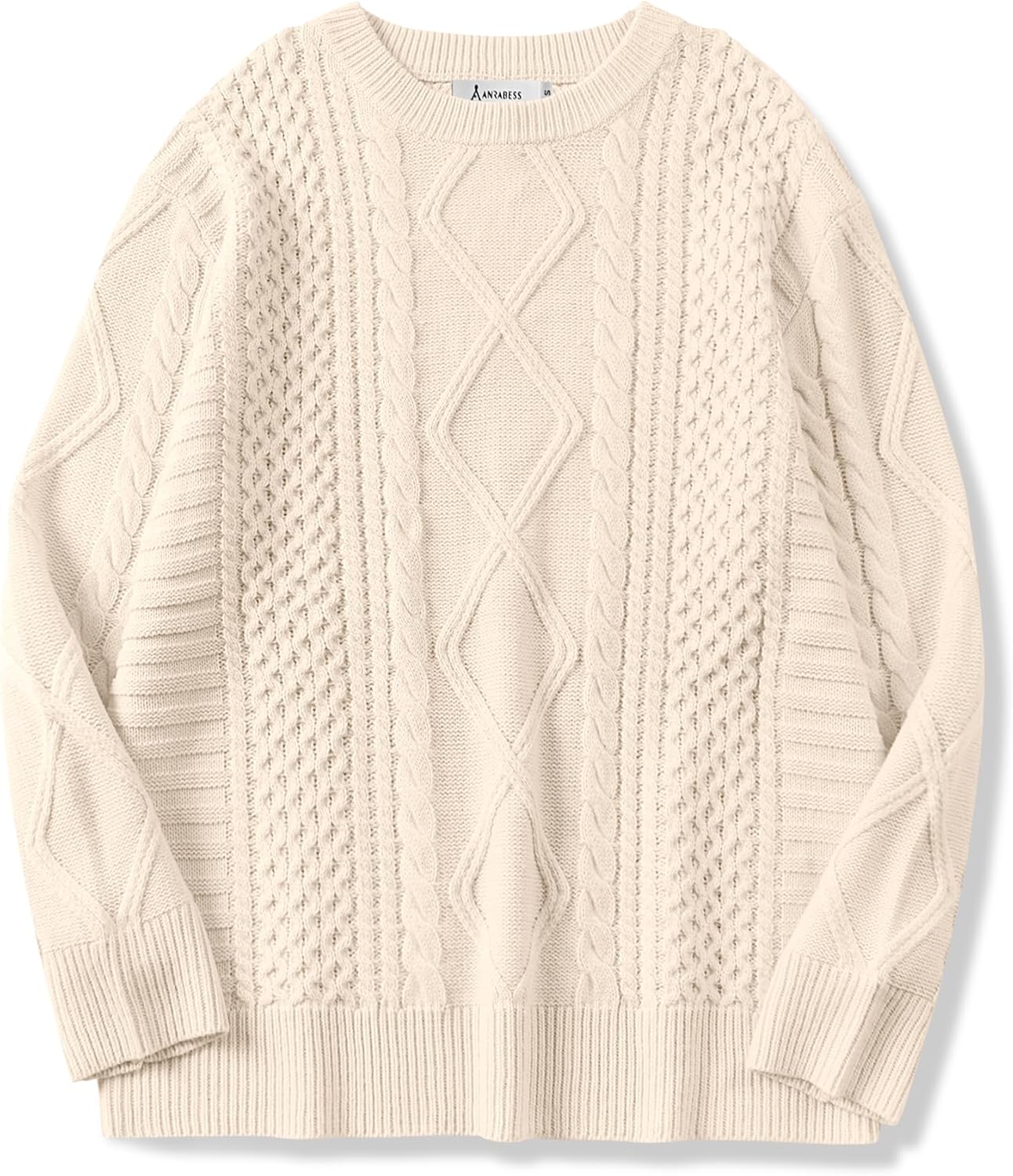 ANRABESS Sweaters for Women Oversized Cable Knit Fall Long Sleeve Crewneck Casual Pullover Sweater Tops 2025 Winter Outfits