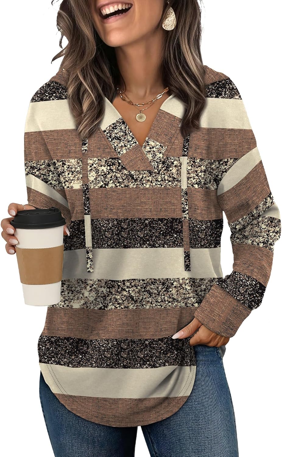 Sampeel Hoodies for Women Trendy Fall Fashion 2025 V Neck Oversized Sweatshirt Plus Size Tops Clothes