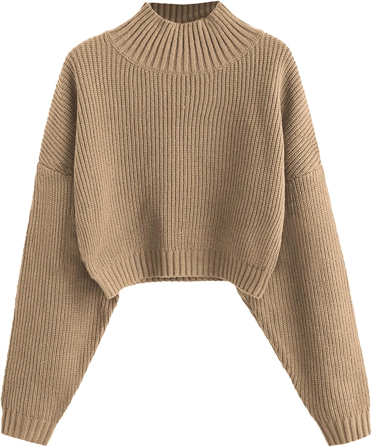 ZAFUL Women's Cropped Turtleneck Sweater Lantern Sleeve Ribbed Knit Pullover Sweater Jumper