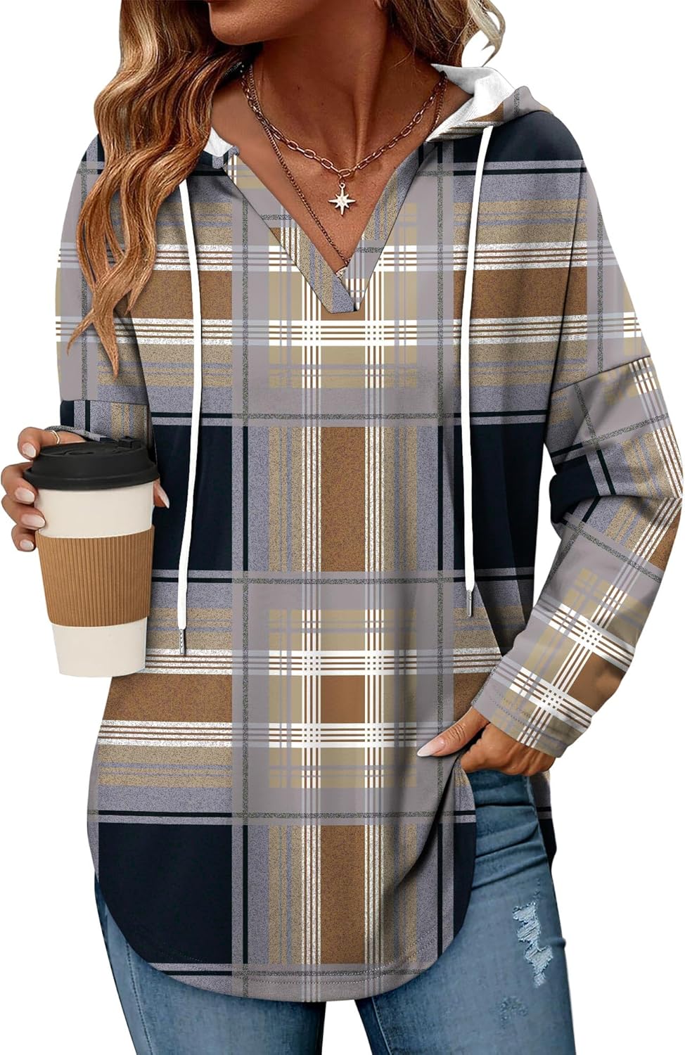 Angerella Womens Fashion Hoodies Pullover Oversized Sweatshirt Long SLeeve Drawstring Hooded Fall Shirts Loose Fit