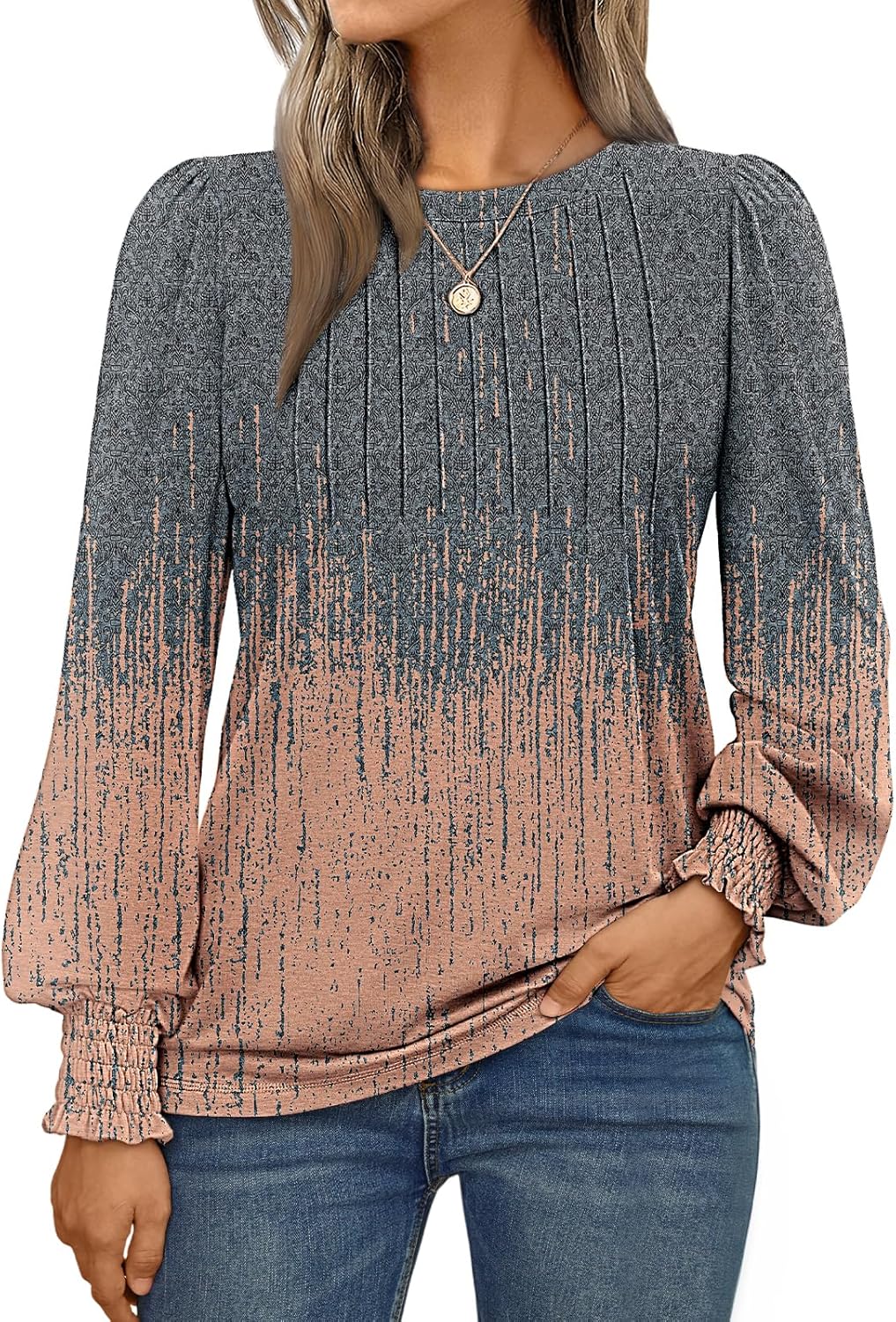 AUTOMET Long Sleeve Shirts Womens Pleated Business Casual Blouses with Smocked Cuffs