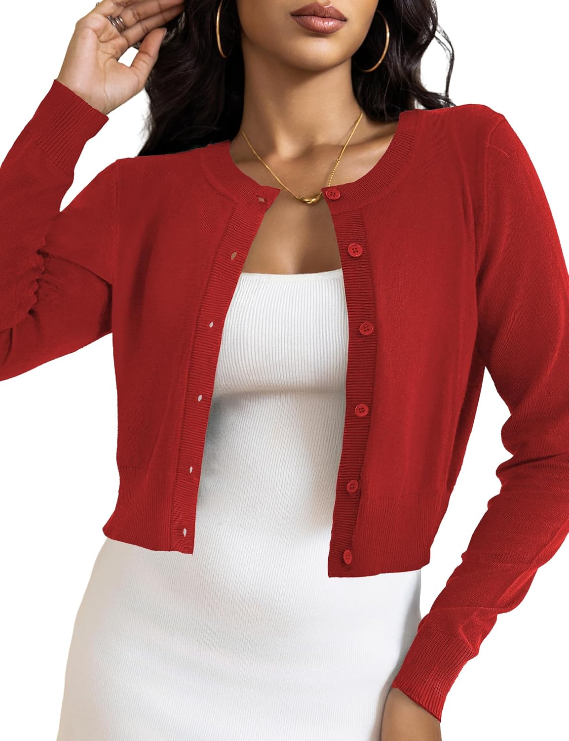 LETDIOSTO Cropped Cardigan Bolero Shrug for Women, Button Down Long Sleeve Knit Sweater for Dresses,for Jeans, XS to XL