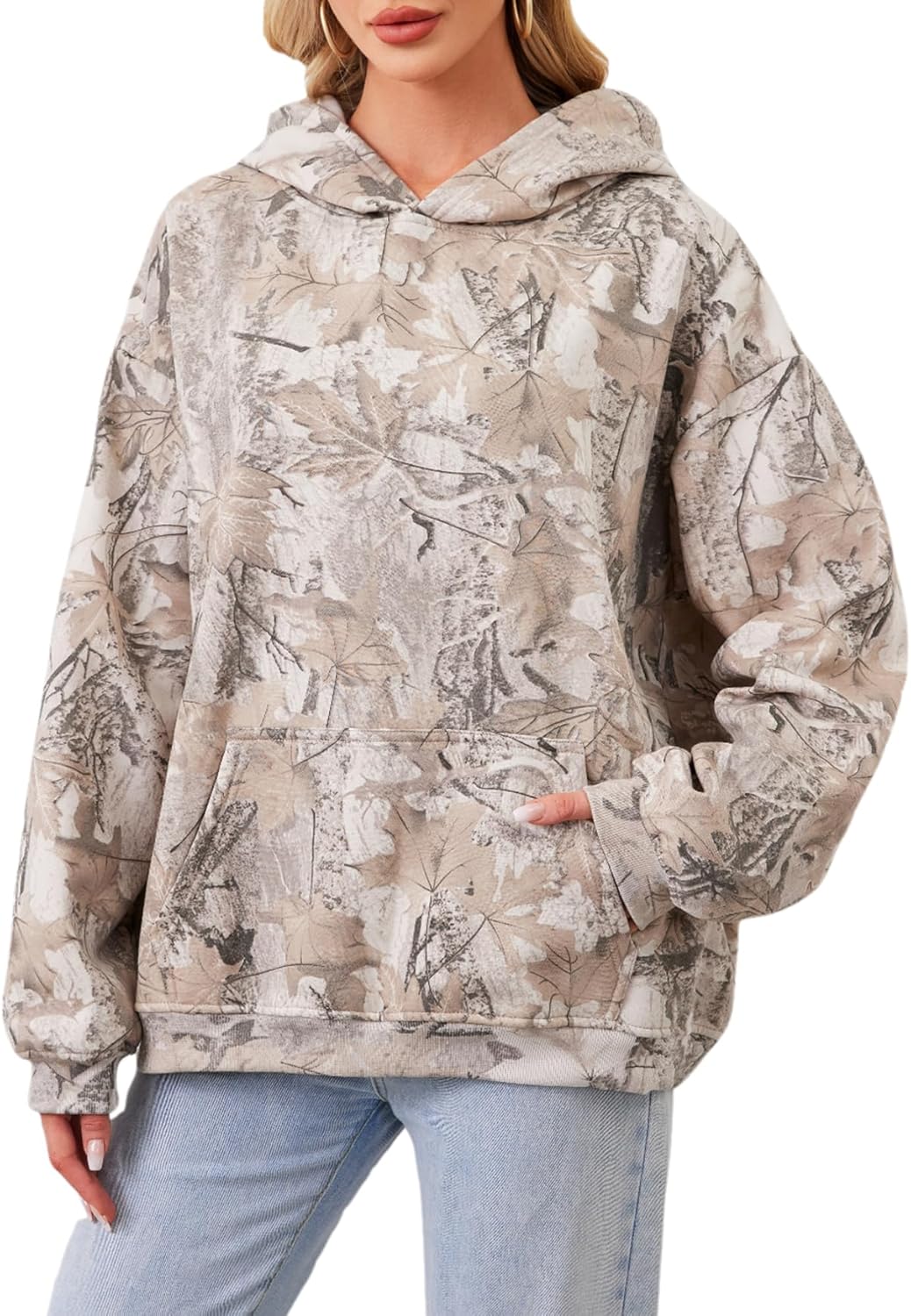 Camo Hoodie Womens Maple Leaf Fleece Hooded Sweatshirt Oversized Camouflage Hoodies For Women Trendy
