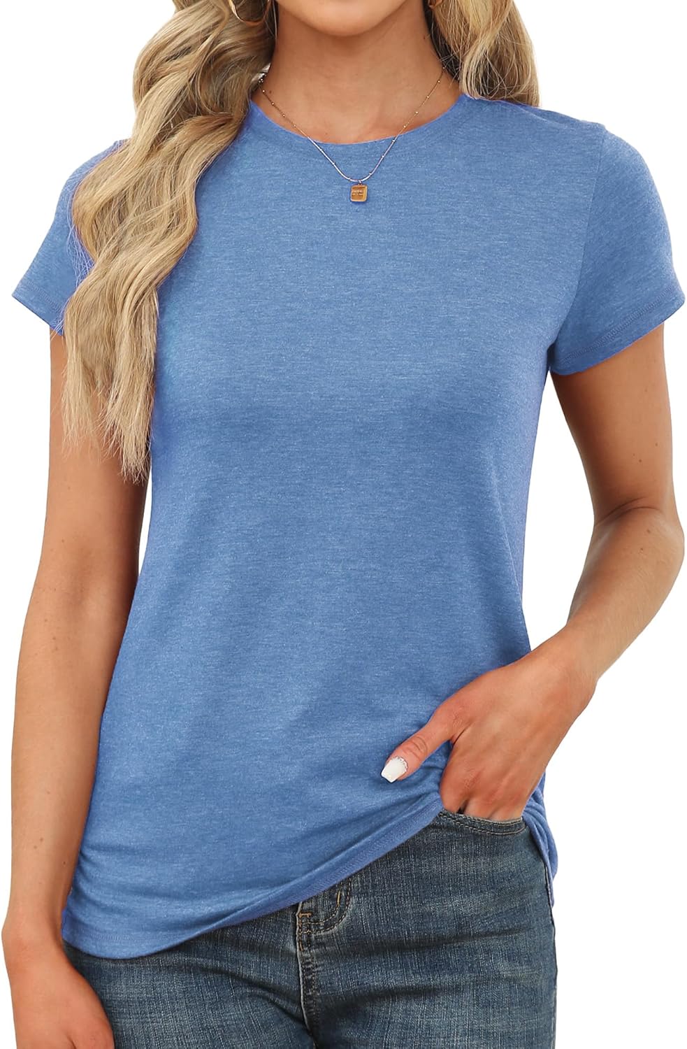 Memorose Womens Short Sleeve Tops Summer T Shirts Round Neck Causal Fashion Basic Tee