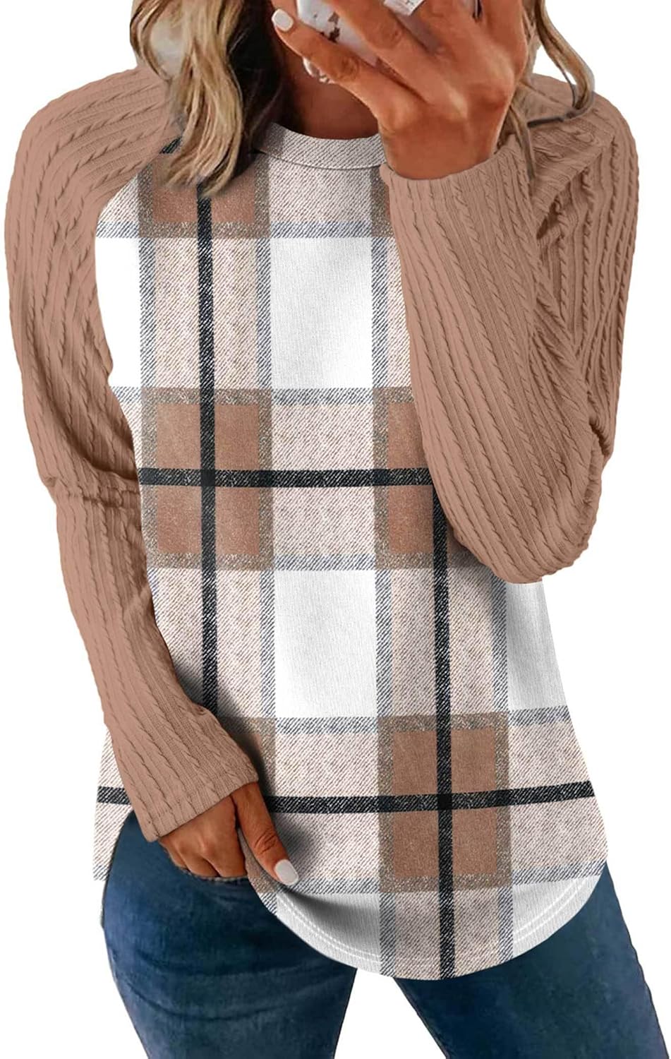 SAMPEEL Sweatshirt for Women Long Sleeve Shirts Crewneck Sweaters Fall Fashion Outfits 2025 Trendy Tunic Tops Plus Size