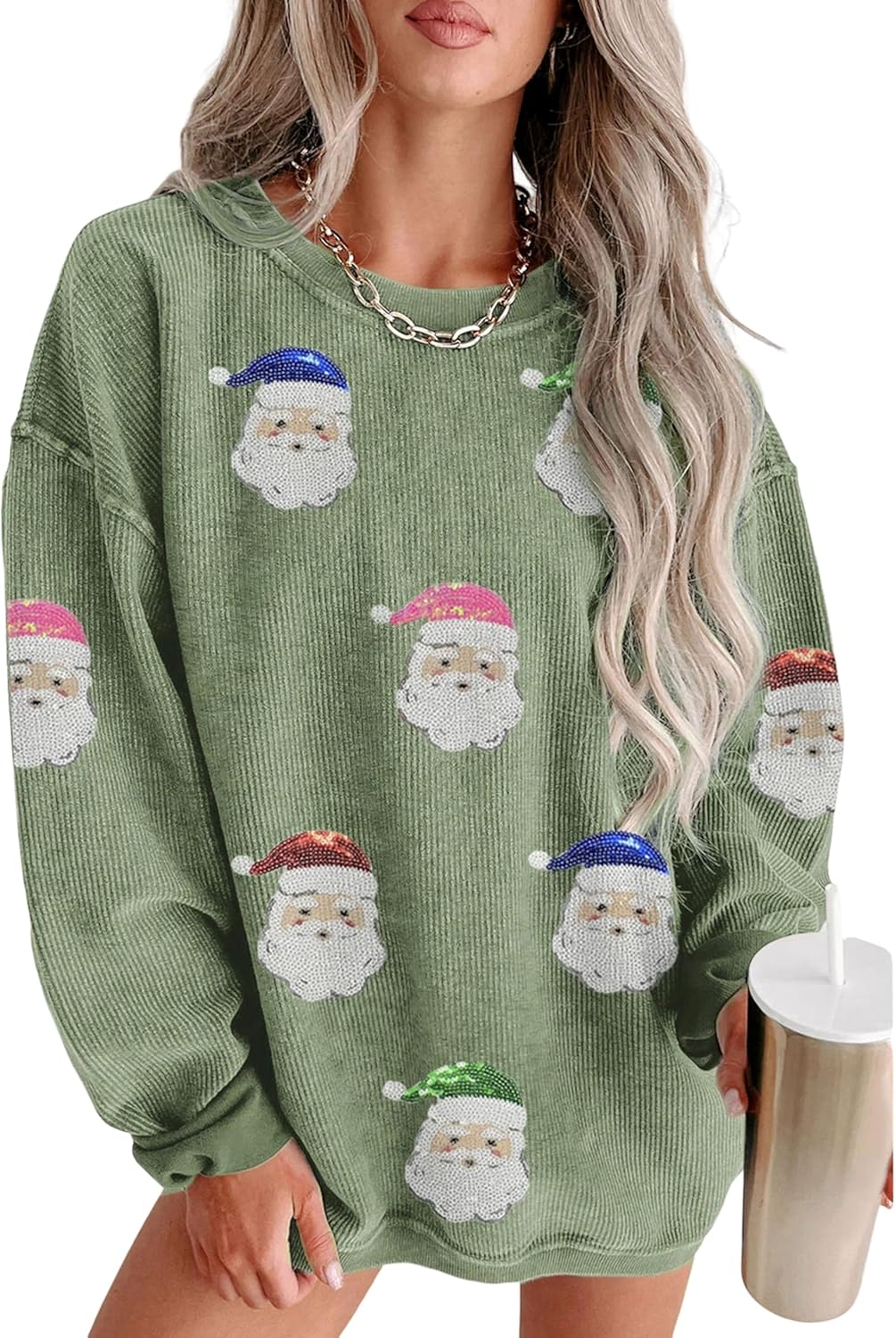 SELINK Womens Crewneck Oversized Corduroy Corded Sweatshirt Long Sleeve Casual Pullover Tops