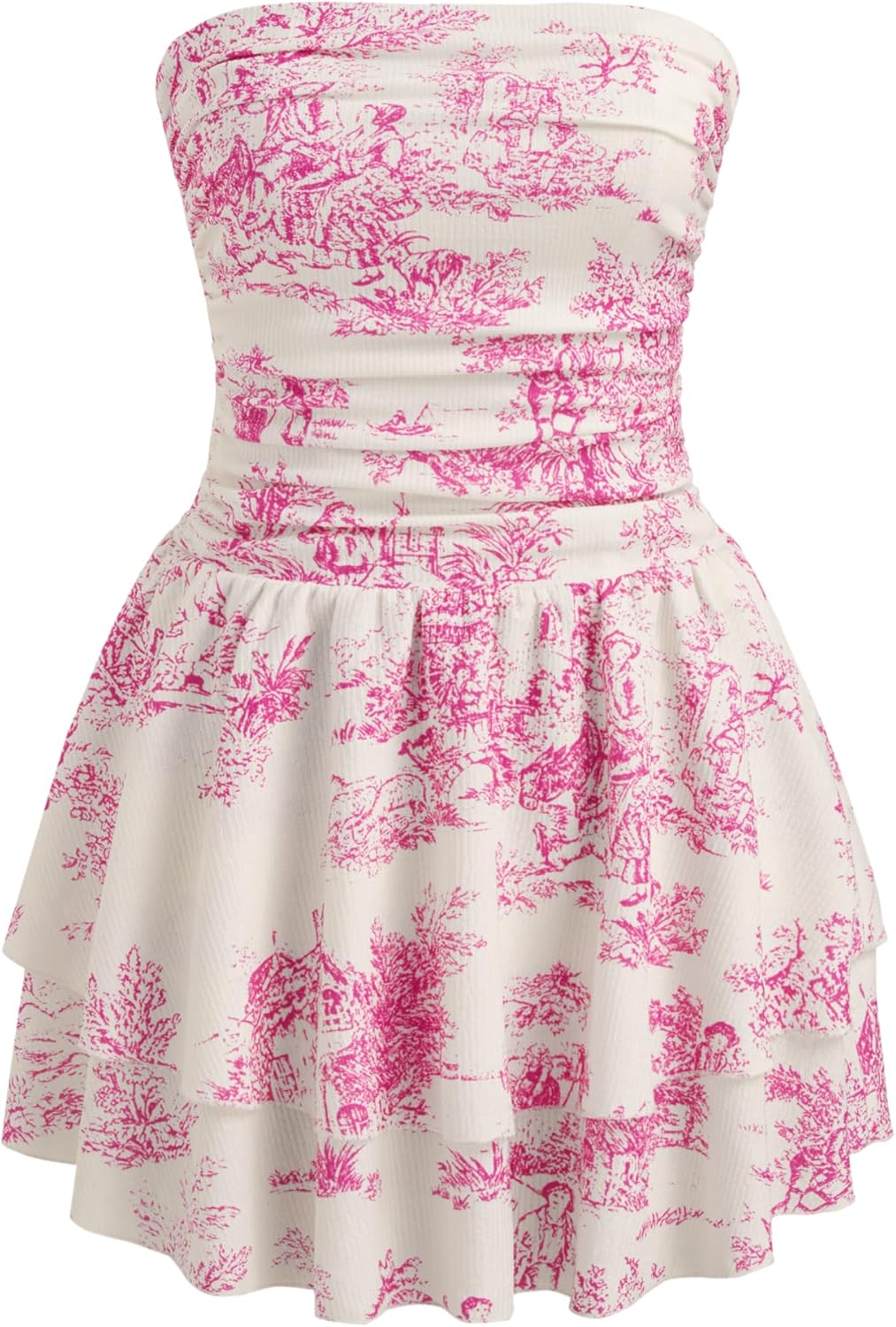 CIDER Women's Summer Cocktail Dress - Tube Ruched Ruffle Mini Dress