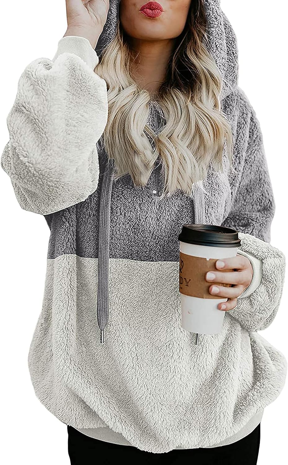 BTFBM Womens Sweatshirt Sherpa Quarter Zip Pullover Fall Winter 2025 Long Sleeve Fleece Sweaters Hoodies Sweatshirts