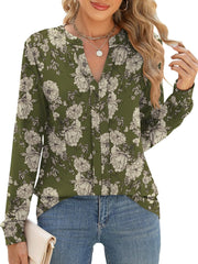 Micoson Womens Tops Dressy Casual Long Sleeve Business Knit T Shirts V Neck Pleated Work Blouses Loose Fall Trendy Clothes